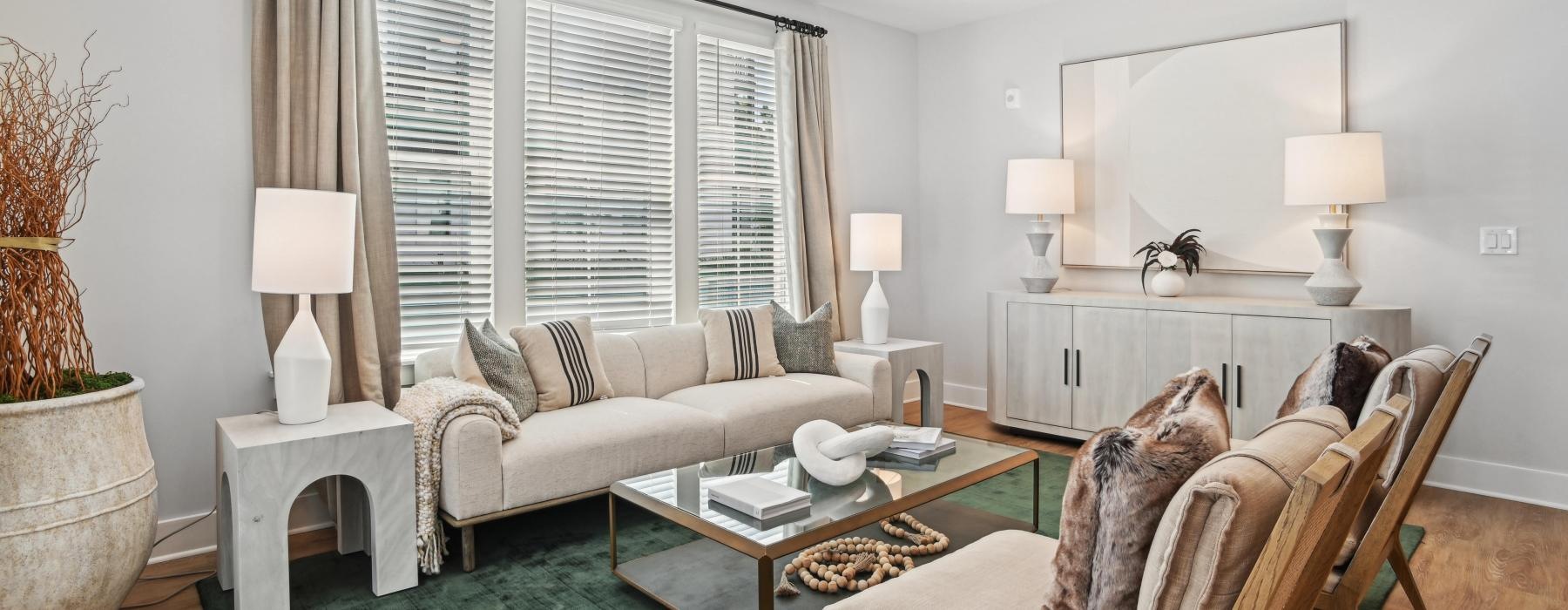 a living room with a couch and a coffee table